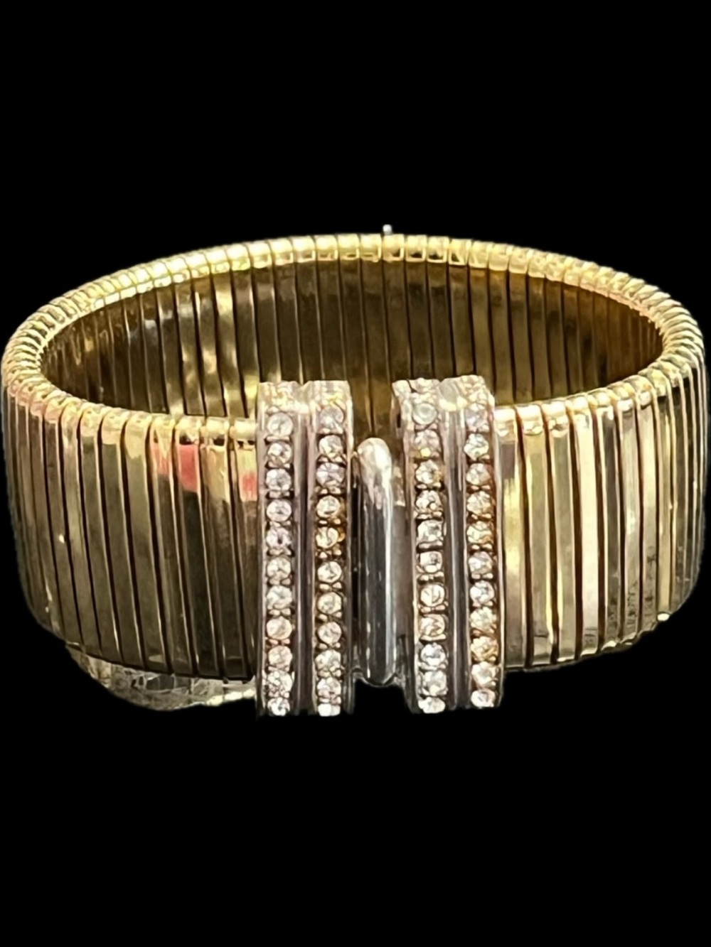 Joan Rivers HUGE vintage crystal silver gold wide statement omega bracelet QVC